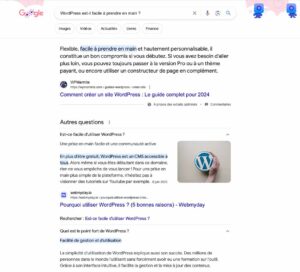 Résultat de la recherche Google : WordPress est-il facile à prendre en main ?
